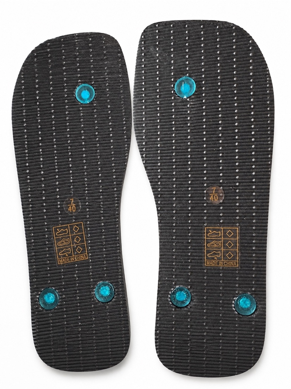 Classic Black Flip Flops with Blue Translucent Straps - Picture 5 of 5